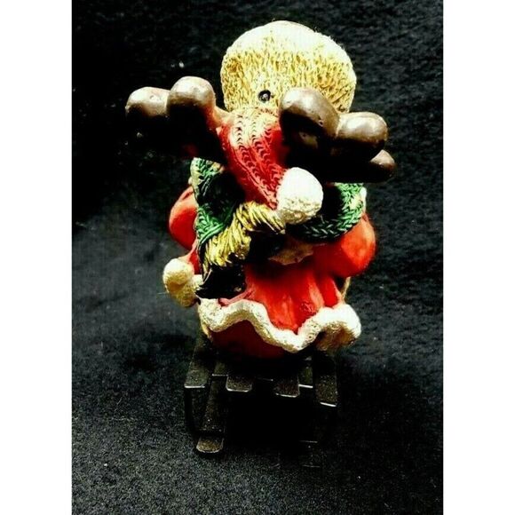 Funny Santa Reindeer Moose Sled 4" Figurine Christmas Decor Winter Coat Mittens - Picture 5 of 6